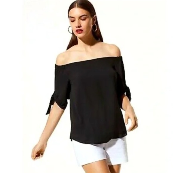 Babaton Aritzia - Black Malik Blouse Off the Shoulder Top Relaxed Fit - Size XXS - Picture 2 of 12